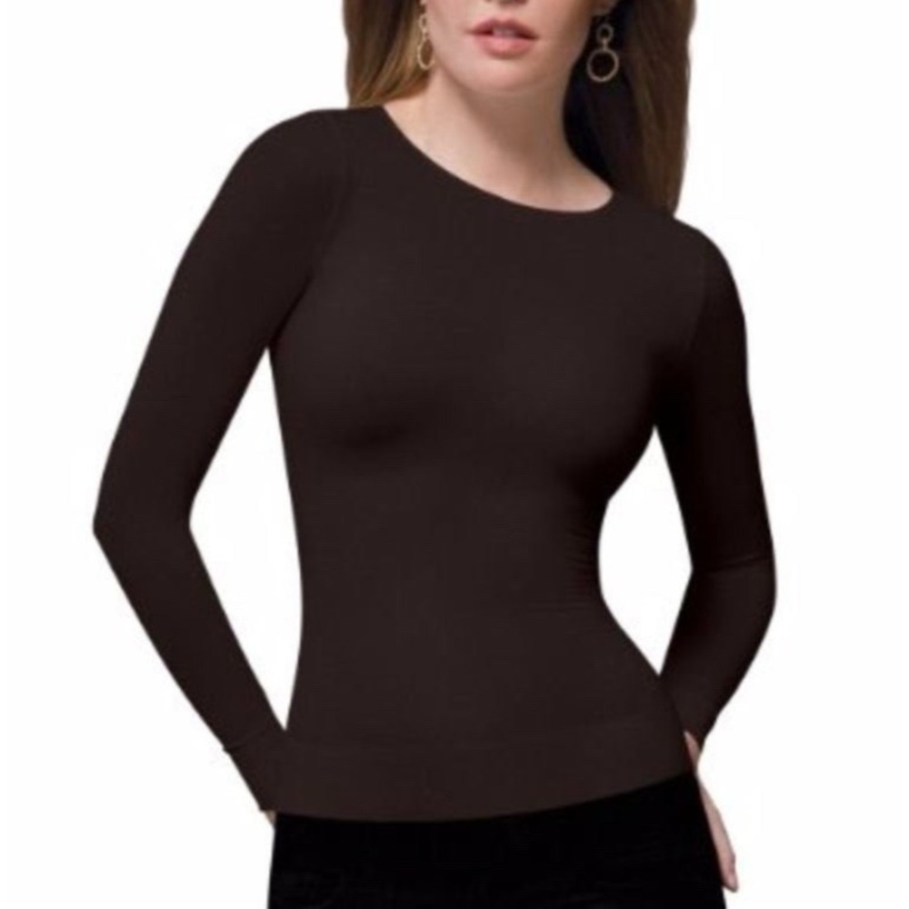 SPANX On Top In Control Long Sleeve Crew Women's L 977 Bittersweet Brown